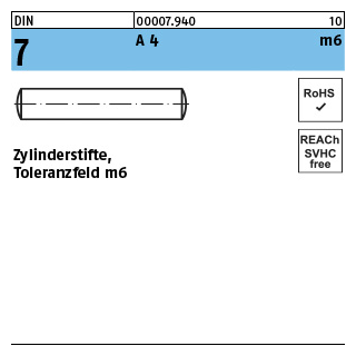 100 Stück, DIN 7 A 4 m6 Zylinderstifte, Toleranzfeld m6 - Abmessung: 6 m6 x 6