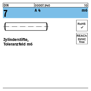 Zylinderstifte - DIN 7 - Toleranzfeld m6 - Edelstahl A4 - 12m6x24 - 50 Stück