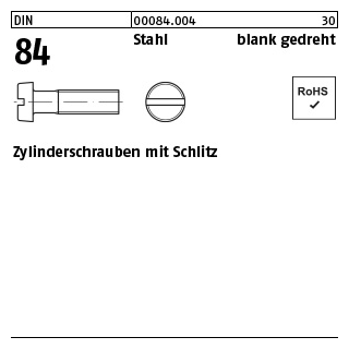 DIN 84 Stahl blank gedreht Zylinderschrauben mit Schlitz - Abmessung: M 1 x 2 VE= (100 Stück)