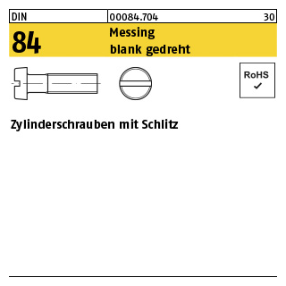 DIN 84 Messing blank gedreht Zylinderschrauben mit Schlitz - Abmessung: M 1 x 2 VE= (100 Stück)