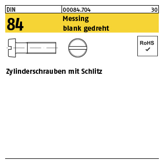 Zylinderschrauben mit Schlitz - ISO 1207/DIN 84 - Messing blank gedreht - M1,4x3 - 100 Stück