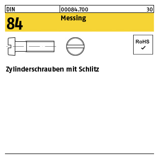 200 St., DIN 84 Messing Zylinderschrauben mit Schlitz - Abmessung: M 2 x 4