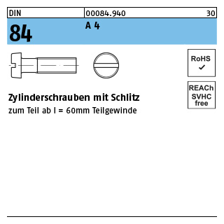 Zylinderschrauben mit Schlitz - ISO 1207/DIN 84 - Edelstahl A4 - M3x10 - 1000 Stück