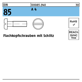 1000 Stück, DIN 85 A 4 Flachkopfschrauben mit Schlitz - Abmessung: M 2 x 16