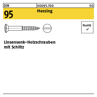 200 Stück, DIN 95 Messing Linsensenk-Holzschrauben mit Schlitz - Abmessung: 3 x 16