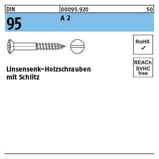 200 Stück, DIN 95 A 2 Linsensenk-Holzschrauben mit Schlitz - Abmessung: 3 x 20