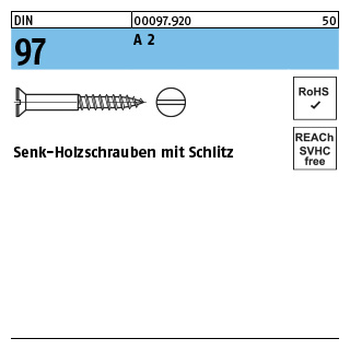 200 Stück, DIN 97 A 2 Senk-Holzschrauben mit Schlitz - Abmessung: 4 x 35