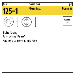 Flache Scheiben - normale Reihe - Produktklasse A - ohne Fase - ISO 7089/DIN 125 - Messing - 4 - 100 Stück