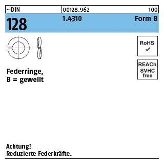 1000 Stück, ~DIN 128 1.4310 Form B Federringe, gewellt - Abmessung: B 4