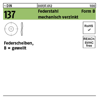 100 Stück, ~DIN 137 Federstahl Form B mechanisch verzinkt Federscheiben, gewellt - Abmessung: B 5