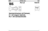 50 Stück, DIN 186 Mu 4.6 Form B Hammerschrauben mit Vierkant, mit langem Gewinde, mit Sechskantmutter - Abmessung: BM 6 x 30