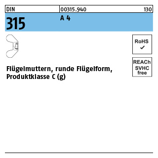 10 Stück, DIN 315 A 4 Flügelmuttern, runde Flügelform, Produktklasse C (g) - Abmessung: M 5