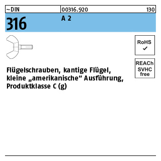 10 Stück, ~DIN 316 A 2 Flügelschrauben, kantige Flügel amerikanische Ausf., Produktklasse C - Abmessung: M 8 x 20