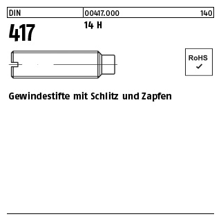 100 Stück, DIN 417 14 H Gewindestifte mit Schlitz und Zapfen - Abmessung: M 5 x 8