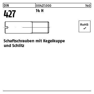 100 Stück, DIN 427 14 H Schaftschrauben mit Kegelkuppe und Schlitz - Abmessung: M 4 x 12