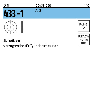 2000 Stück, DIN 433-1 A 2 Scheiben - Abmessung: 2,2 x 4,5x0,3