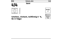 100 Stück, DIN 434 Stahl Scheiben, vierkant, keilförmig 8 %, für U-Träger - Abmessung: 13,5