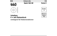 100 Stück, DIN 440 Stahl 100 HV Form V Scheiben, mit Vierkantloch - Abmessung: V 11 x 34 x 3