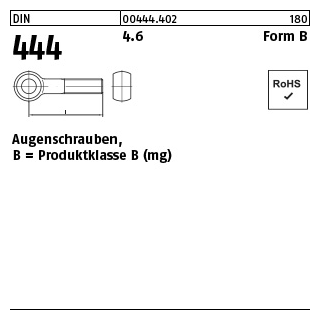 50 Stück, DIN 444 4.6 Form B Augenschrauben, Produktklasse B (mg) - Abmessung: BM 5 x 25