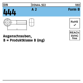 10 Stück, DIN 444 A 2 Form B Augenschrauben, Produktklasse B (mg) - Abmessung: BM 5 x 40