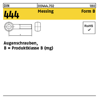 25 Stück, DIN 444 Messing Form B Augenschrauben, Produktklasse B (mg) - Abmessung: BM 6 x 60