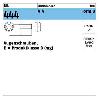 1 Stück, DIN 444 A 4 Form B Augenschrauben, Produktklasse B (mg) - Abmessung: BM 20 x 110
