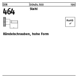 50 Stück, DIN 464 Stahl Rändelschrauben, hohe Form - Abmessung: M 3 x 5