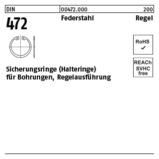 2000 Stück, DIN 472 Federstahl Regel Sicherungsringe (Halteringe) für Bohrungen, Regelausführung - Abmessung: 8 x 0,8