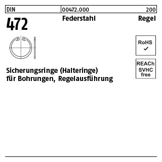 Sicherungsringe (Halteringe) für Bohrungen - Regelausführung - DIN 472 - Federstahl - 225x5 - 1 Stück
