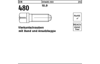 50 Stück, DIN 480 10.9 Vierkantschrauben mit Bund und Ansatzkuppe - Abmessung: M 10 x 60