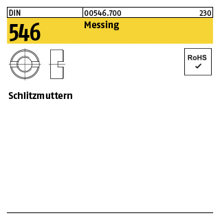 100 Stück, DIN 546 Messing Schlitzmuttern - Abmessung: M 4