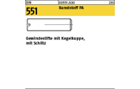100 Stück, DIN 551 Kunststoff PA Gewindestifte mit Kegelkuppe, mit Schlitz - Abmessung: M 4 x 25