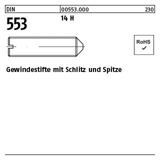 100 Stück, DIN 553 14 H Gewindestifte mit Schlitz und Spitze - Abmessung: M 1,6 x 2
