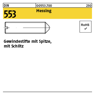100 Stück, DIN 553 Messing Gewindestifte mit Kegelkuppe, mit Schlitz - Abmessung: M 3 x 4
