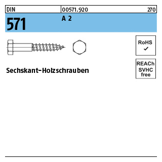 100 Stück, DIN 571 A 2 Sechskant-Holzschrauben - Abmessung: 5 x 25