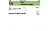 500 Stück, DIN 571 Stahl galvanisch verzinkt Sechskant-Holzschrauben - Abmessung: 5 x 30