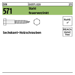 25 Stück, DIN 571 Stahl feuerverzinkt Sechskant-Holzschrauben - Abmessung: 12 x 180