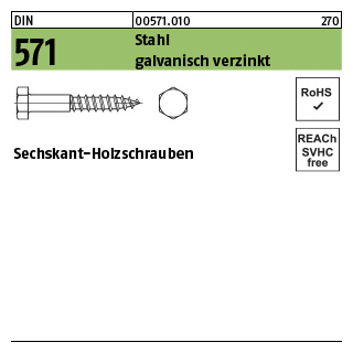 25 Stück, DIN 571 Stahl galvanisch verzinkt Sechskant-Holzschrauben - Abmessung: 12 x 260