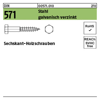 25 Stück, DIN 571 Stahl galvanisch verzinkt Sechskant-Holzschrauben - Abmessung: 20 x 150