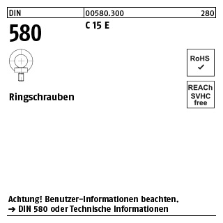 1 Stück, DIN 580 C 15 E Ringschrauben - Abmessung: M 22