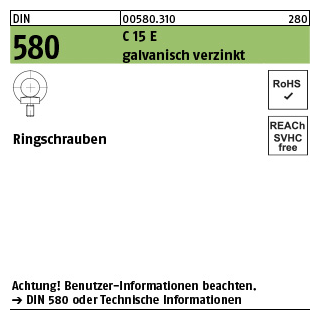 DIN 580 C 15 E galvanisch verzinkt Ringschrauben - Abmessung: M 24, Inhalt: 10 Stück