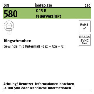 DIN 580 C 15 E feuerverzinkt Ringschrauben - Abmessung: M 24, Inhalt: 10 Stück