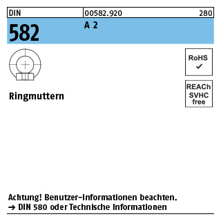 DIN 582 A 2 Ringmuttern - Abmessung: M 6 - kl. Grundkörper, Inhalt: 25 Stück