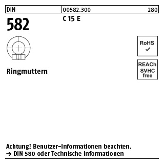 25 Stück, DIN 582 C 15 E Ringmuttern - Abmessung: M 8