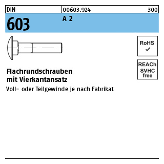 100 Stück, DIN 603 A 2 Flachrundschrauben mit Vierkantansatz - Abmessung: M 5 x 35