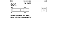500 Stück, DIN 604 Mu Stahl Senkschrauben mit Nase, mit Sechskantmutter - Abmessung: M 6 x 20