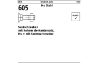 200 Stück, DIN 605 Mu Stahl Senkschrauben mit hohem Vierkantansatz, mit Sechskantmutter - Abmessung: M 6 x 55