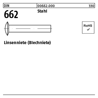 1000 Stück, DIN 662 Stahl Linsenniete (Blechniete) - Abmessung: 2,5 x 5