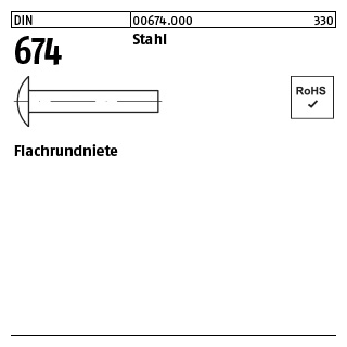 1000 Stück, DIN 674 Stahl Flachrundniete - Abmessung: 4 x 12