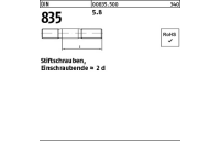 100 Stück, DIN 835 5.8 Stiftschrauben, Einschraubende = 2 d - Abmessung: M 6 x 25